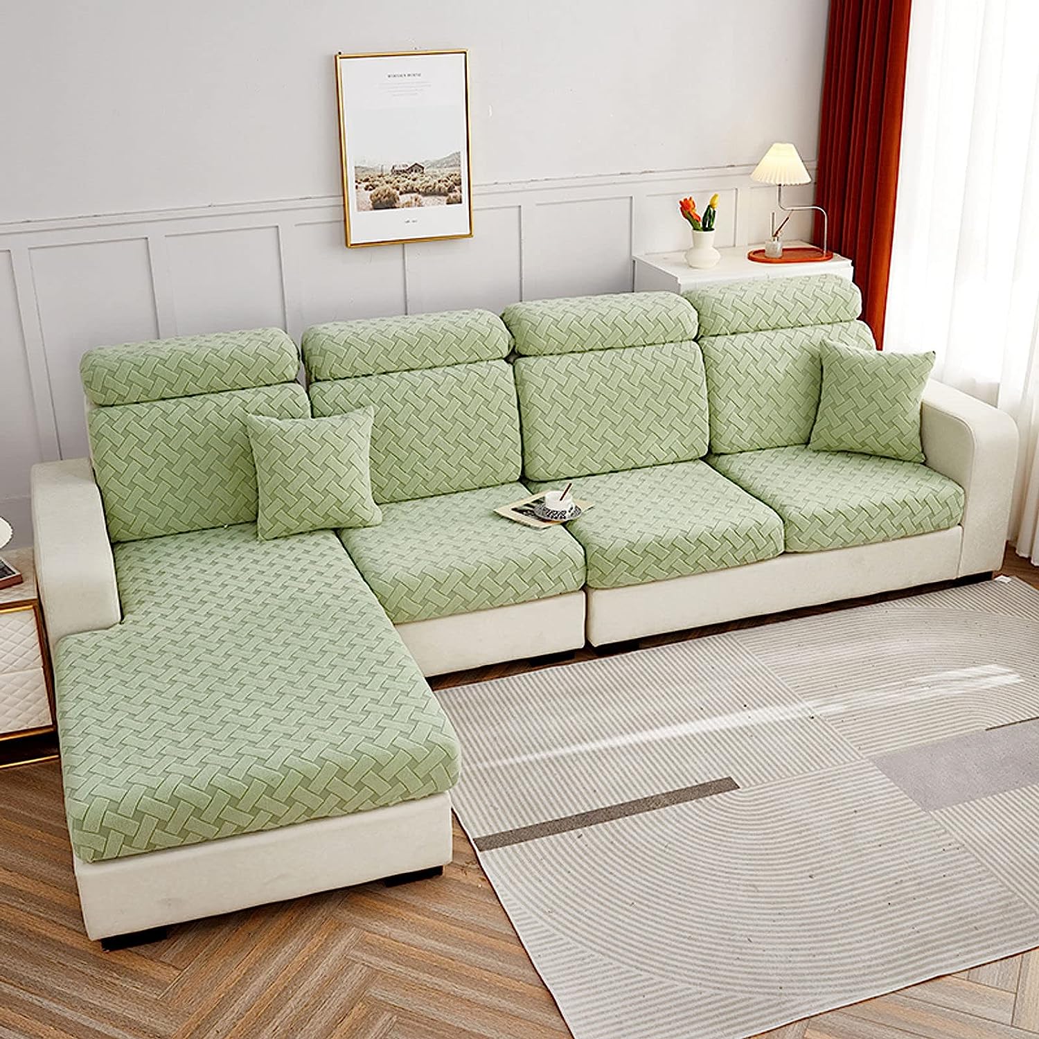 Sofa Cushion Cover - Avocado Green - Soft Elastic Jacquard Weave