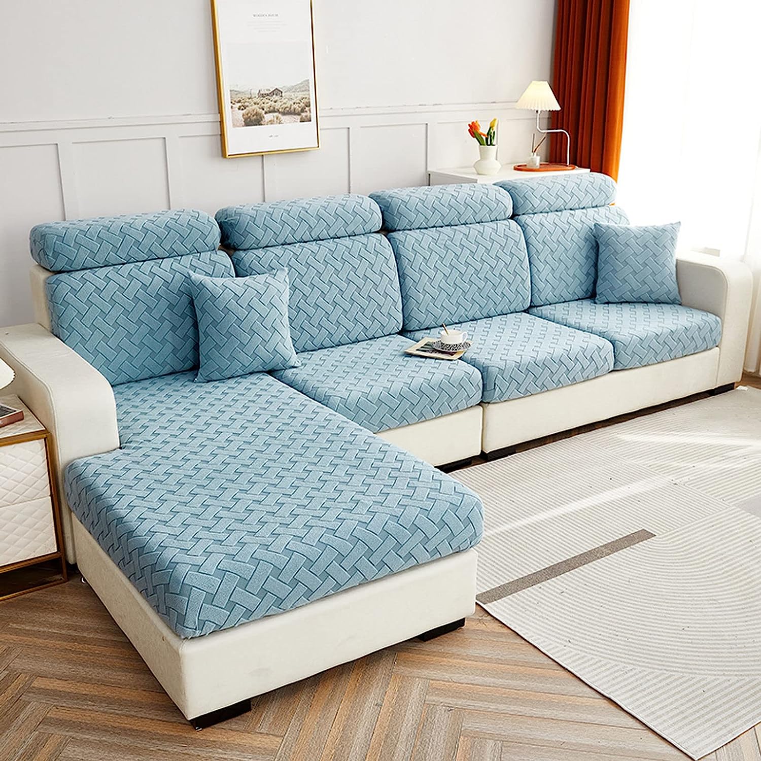 Sofa Cushion Cover - Powder Blue - Soft Elastic Jacquard Weave