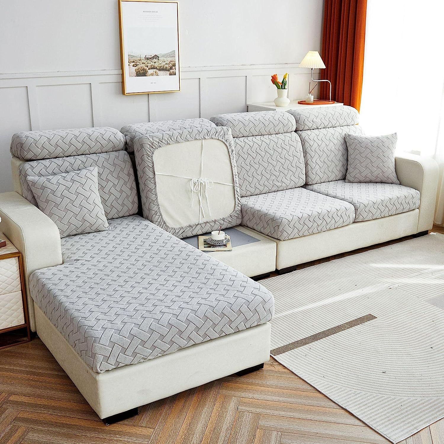 Sofa Cushion Cover - Dove Grey - Soft Elastic Jacquard Weave
