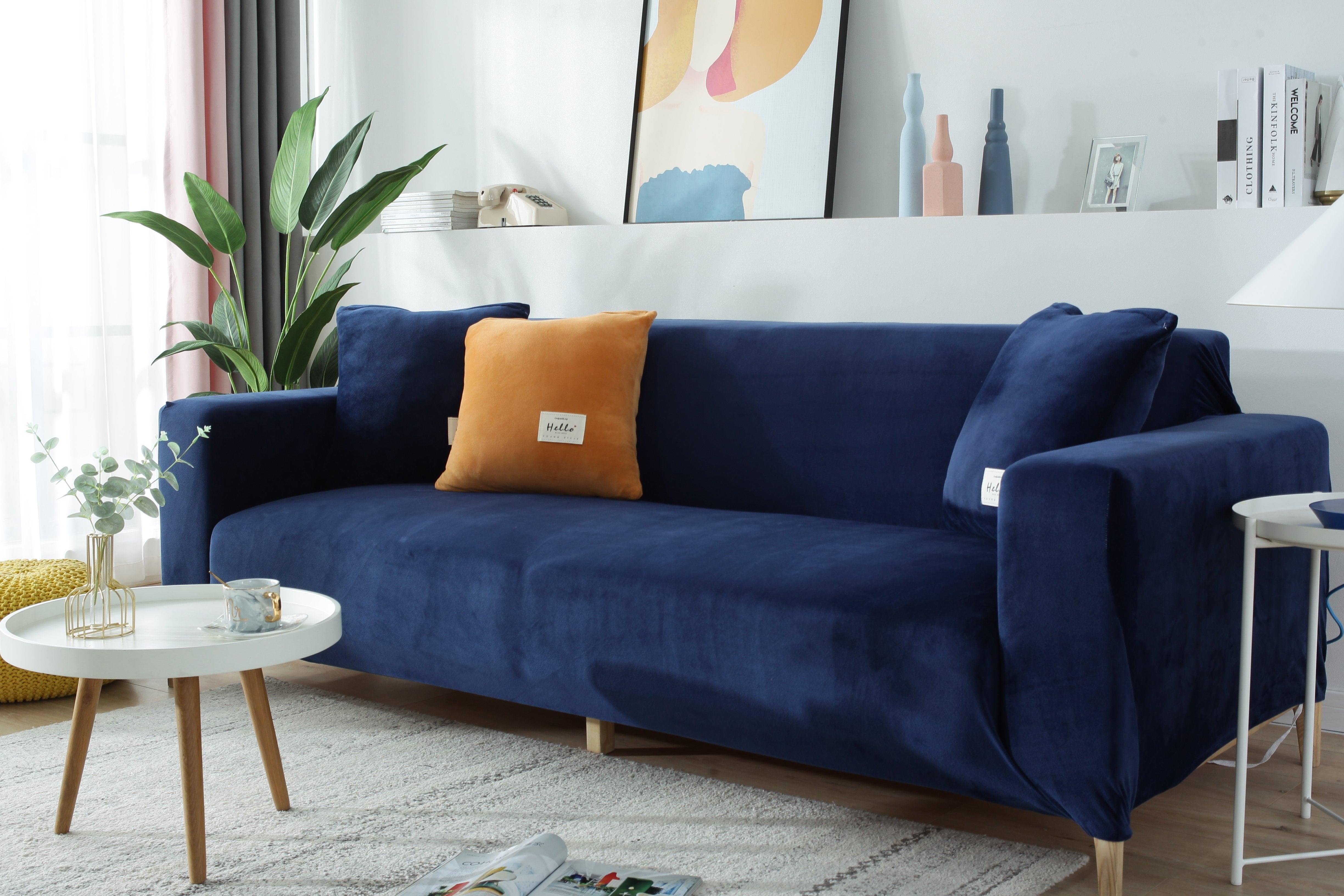 Sofa Cover - Velvet - Navy blue - Adaptable & Expandable - The Sofa Cover Crafter