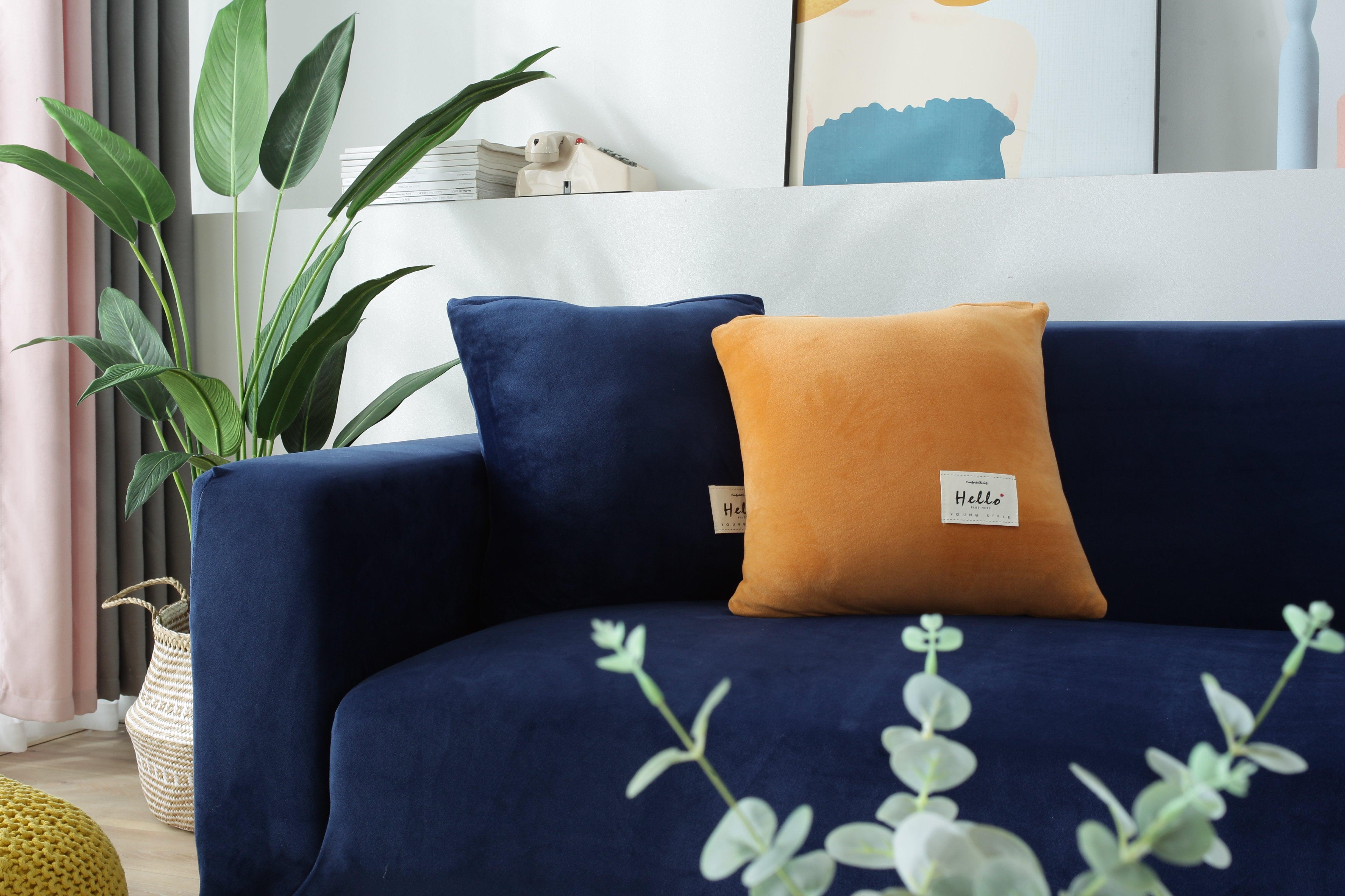 Sofa Cover - Velvet - Navy blue - Adaptable & Expandable - The Sofa Cover Crafter