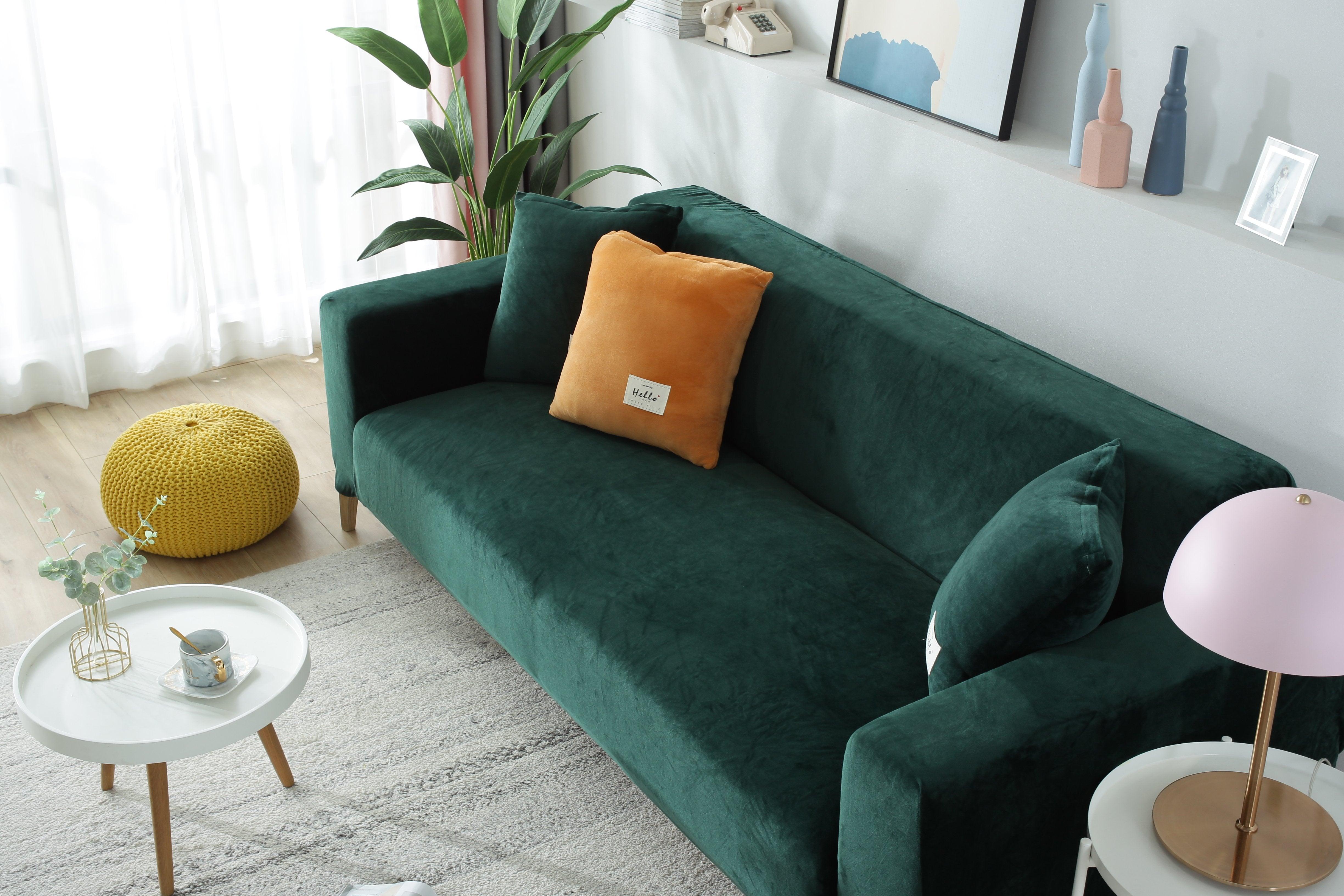 Sofa Cover - Velvet - Dark Green - Adaptable & Expandable - The Sofa Cover Crafter