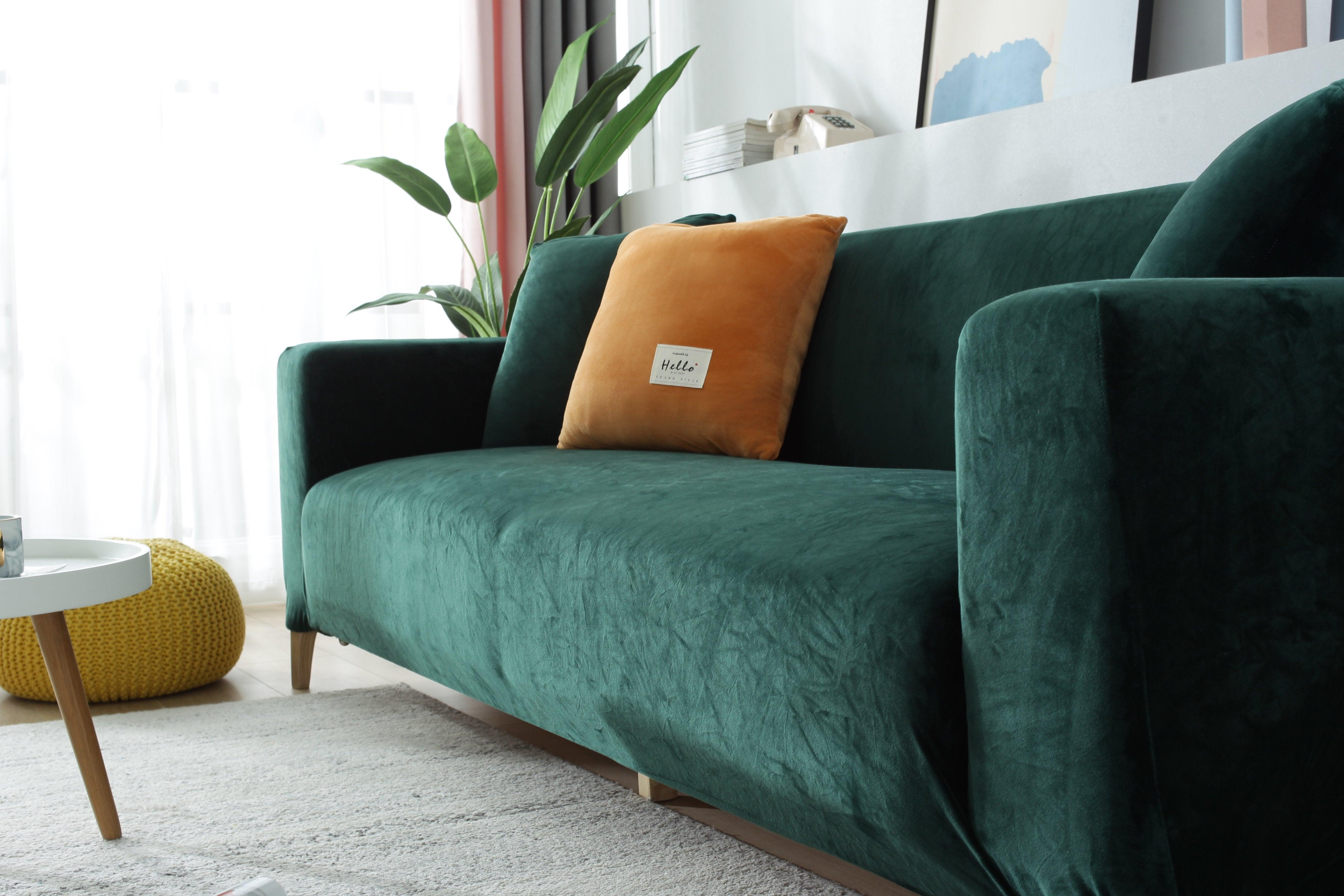 Sofa Cover - Velvet - Dark Green - Adaptable & Expandable - The Sofa Cover Crafter