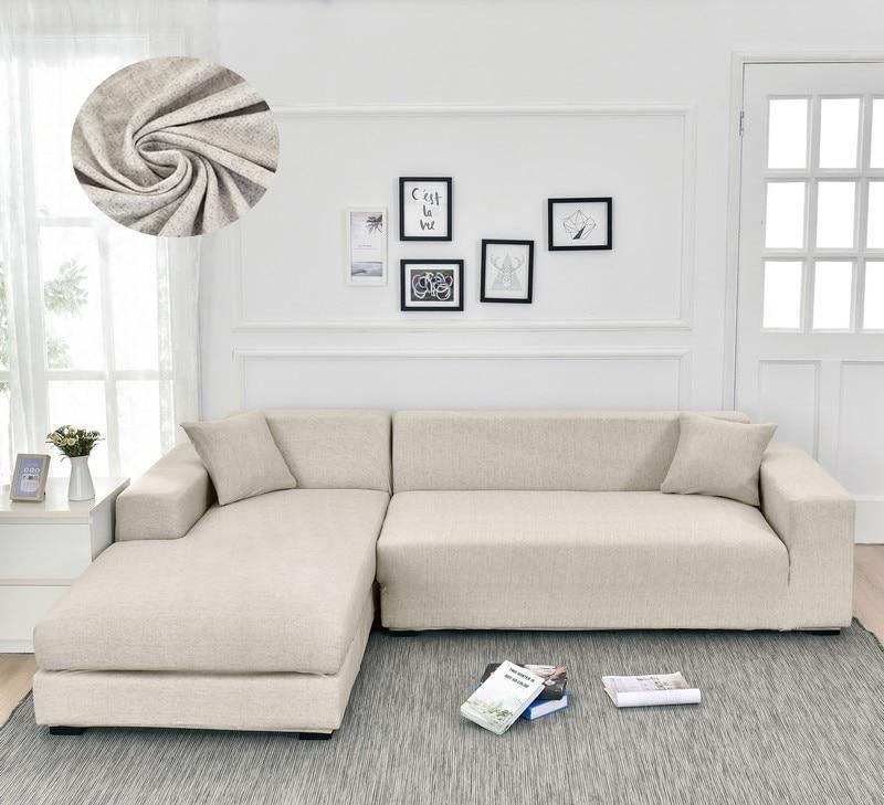 Corner Sofa Cover - Cross pattern - Egg shell - Adaptable & Expandable - The Sofa Cover Crafter
