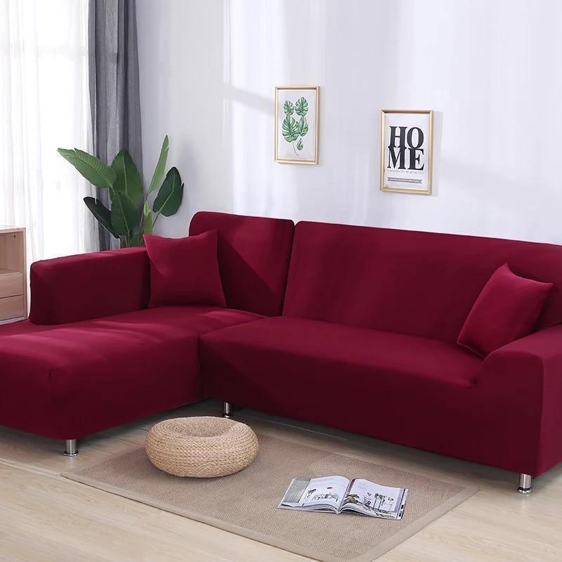 Corner Sofa Cover - Garnet red - Adaptable & Expandable - The Sofa Cover Crafter