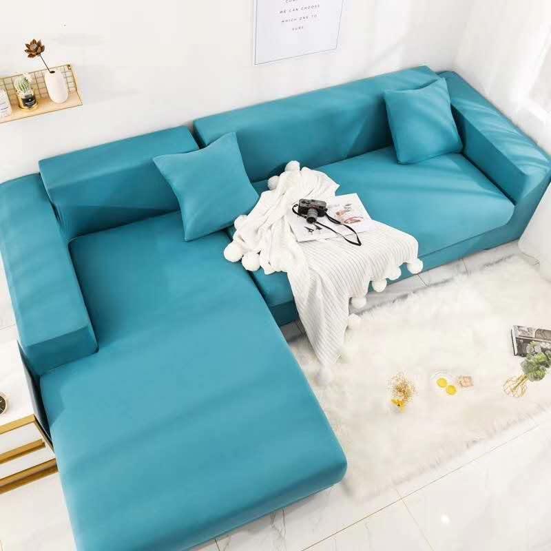 Corner Sofa Cover - Azure Blue - Adaptable & Expandable - The Sofa Cover Crafter