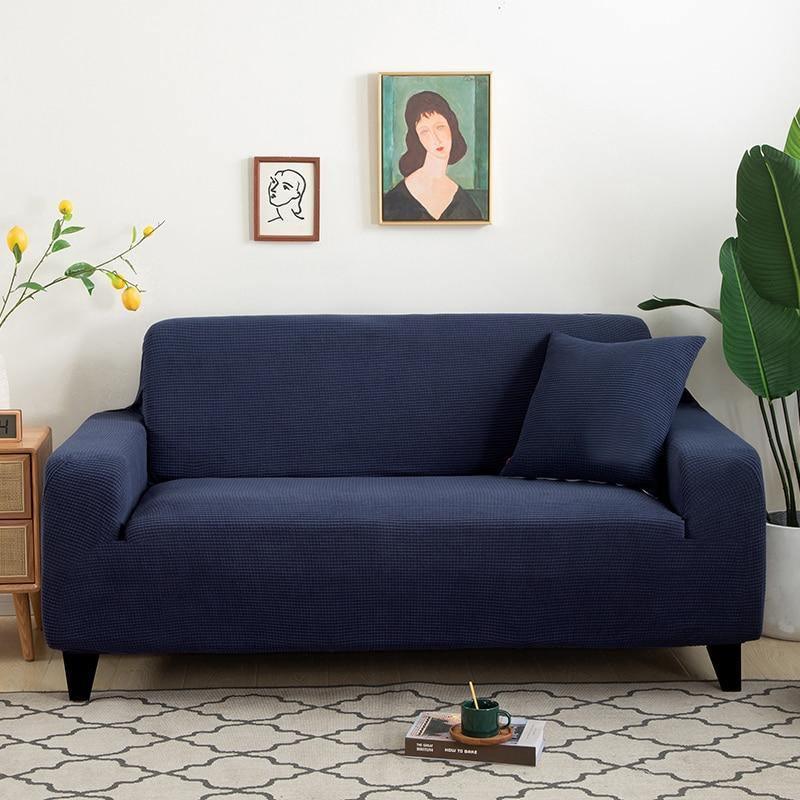 Sofa Cover - Narrow Jacquard - Navy blue - Adaptable & Expandable - The Sofa Cover Crafter