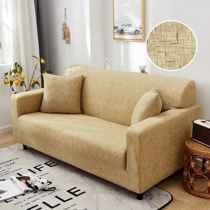 Sofa Cover - Cross pattern - Beige - Adaptable & Expandable - The Sofa Cover Crafter