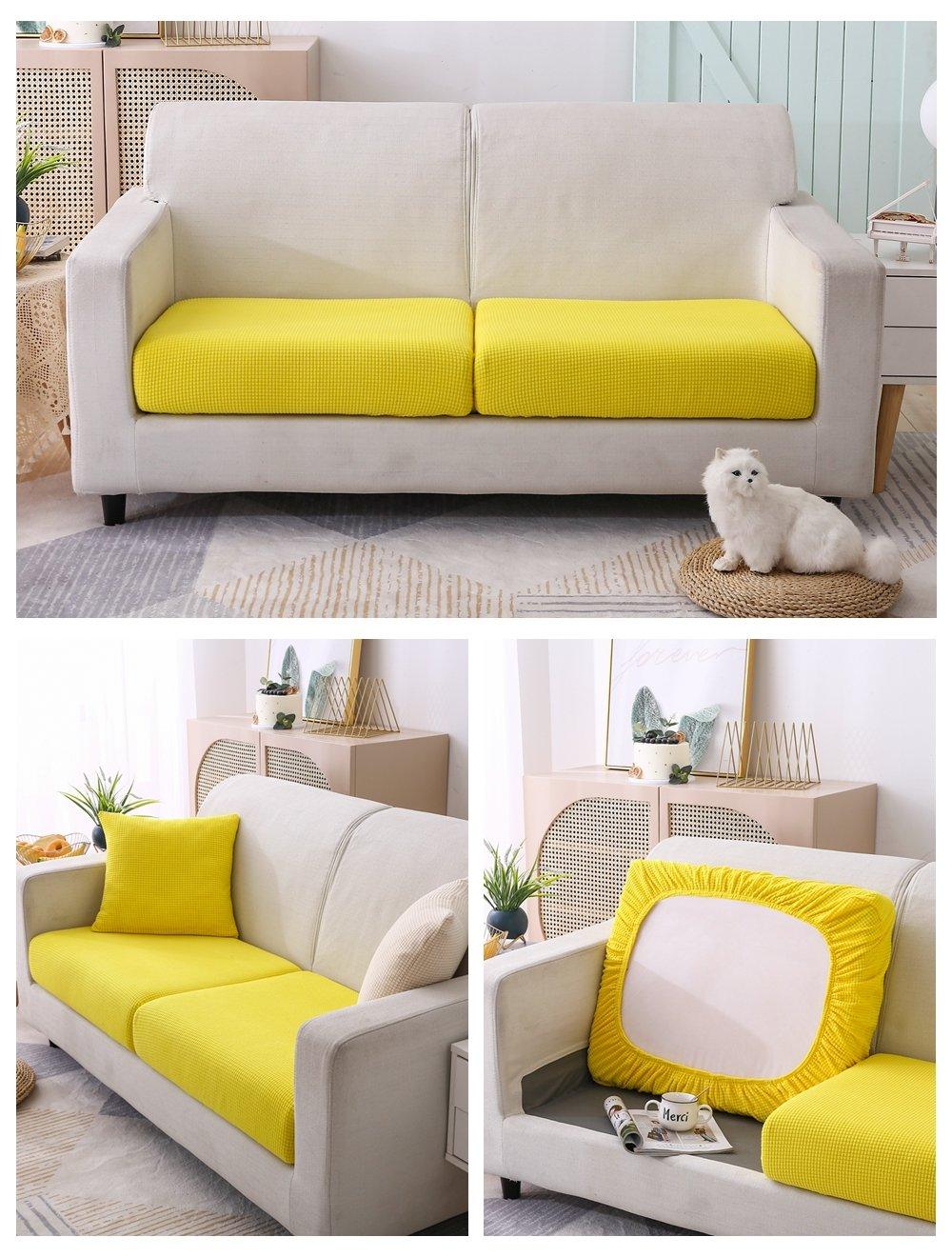 Sofa Cushion Cover - Narrow Jacquard - Yellow - The Sofa Cover Crafter