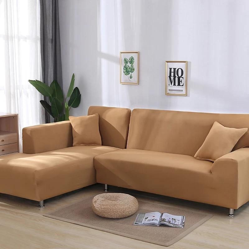 Corner Sofa Cover - Ocher - Adaptable & Expandable - The Sofa Cover Crafter 