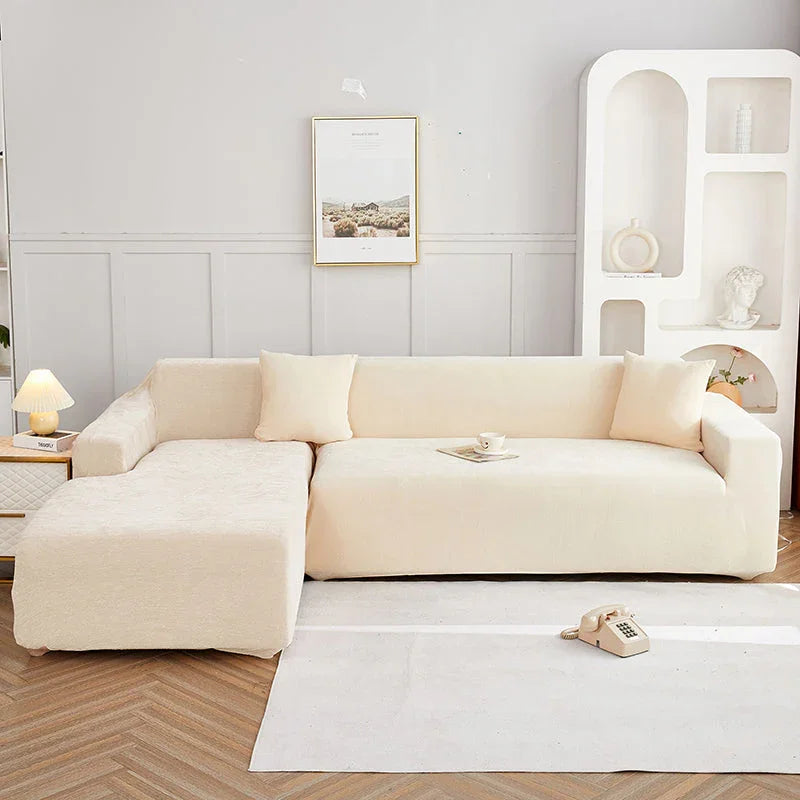 Corner Sofa Cover -Snow Neil - Beige - Adaptable & Expandable - The Sofa Cover Crafter 