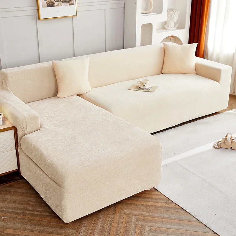 Corner Sofa Cover -Snow Neil - Beige - Adaptable & Expandable - The Sofa Cover Crafter 
