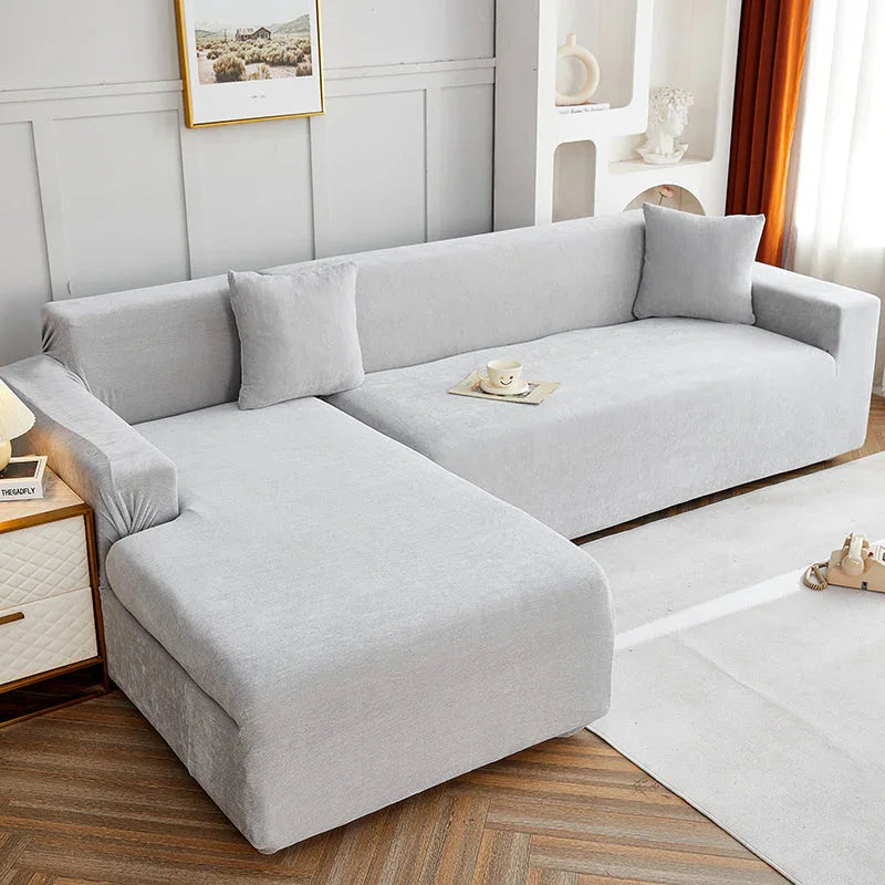 Corner Sofa Cover -Snow Neil - Light Grey - Adaptable & Expandable - The Sofa Cover Crafter 