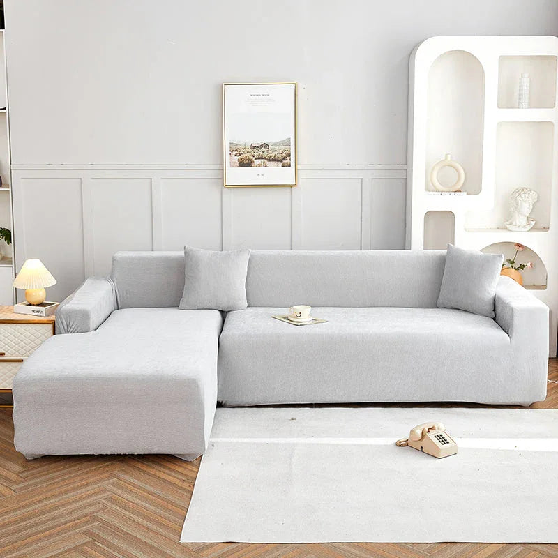 Corner Sofa Cover -Snow Neil - Light Grey - Adaptable & Expandable - The Sofa Cover Crafter 