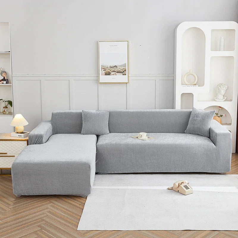 Corner Sofa Cover -Snow Neil - Neutral Grey - Adaptable & Expandable - The Sofa Cover Crafter 