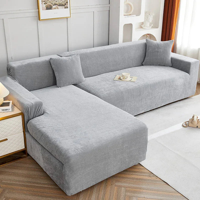 Corner Sofa Cover -Snow Neil - Neutral Grey - Adaptable & Expandable - The Sofa Cover Crafter 