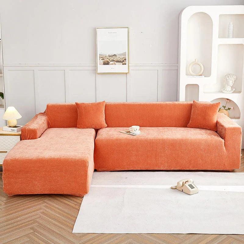 Corner Sofa Cover -Snow Neil - Premium Orange - Adaptable & Expandable - The Sofa Cover Crafter 