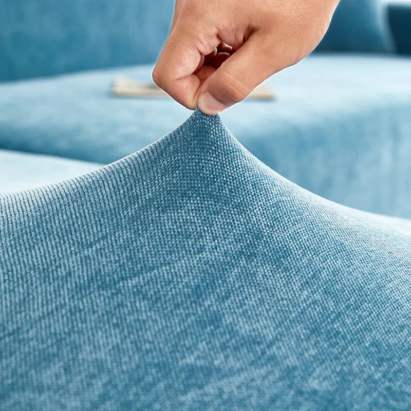 Corner Sofa Cover -Snow Neil - Serene Blue - Adaptable & Expandable - The Sofa Cover Crafter 