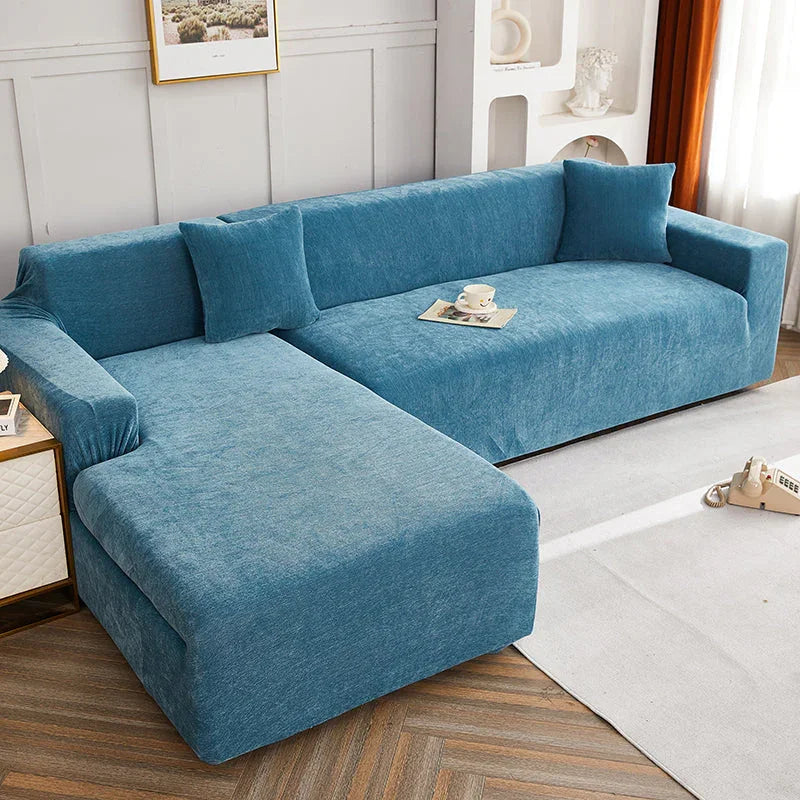 Corner Sofa Cover -Snow Neil - Serene Blue - Adaptable & Expandable - The Sofa Cover Crafter 