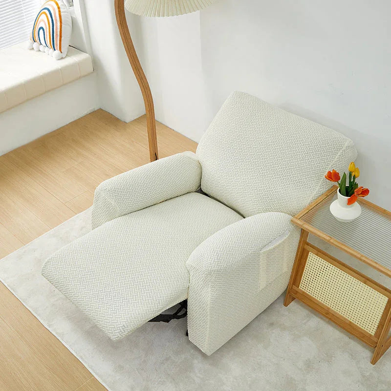 Recliner Sofa Cover - Interwoven Pattern - Beige - Adaptable & Expandable - The Sofa Cover Crafter 