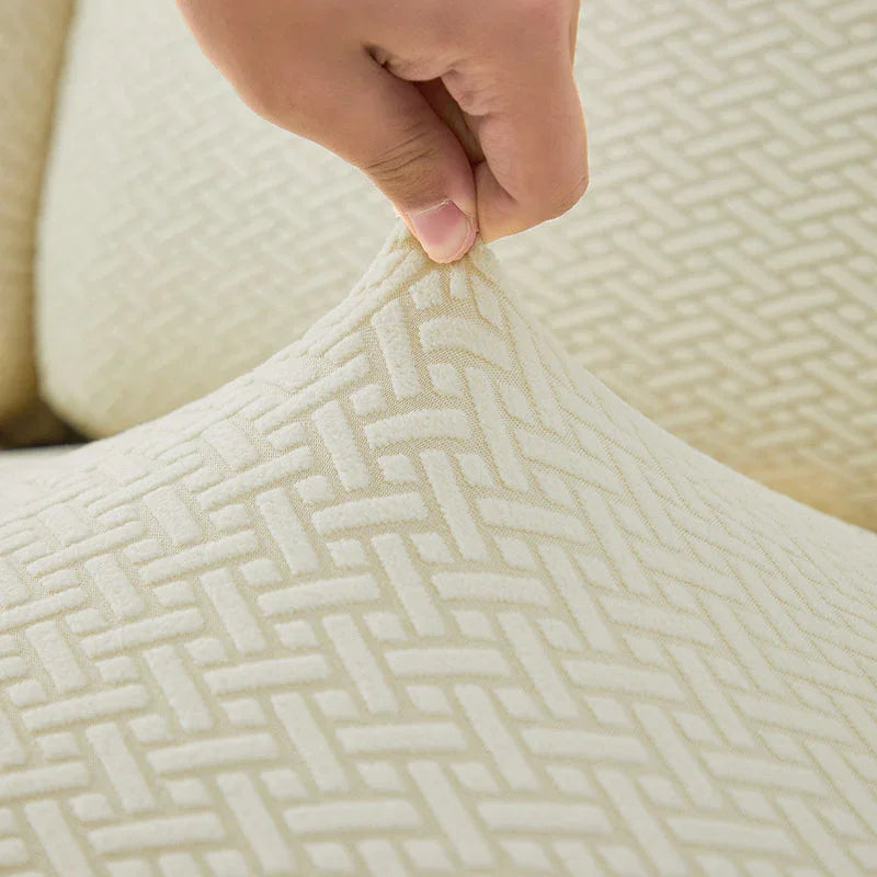 Recliner Sofa Cover - Interwoven Pattern - Beige - Adaptable & Expandable - The Sofa Cover Crafter 