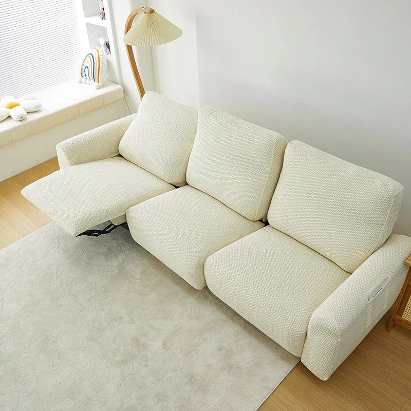 Recliner Sofa Cover - Interwoven Pattern - Beige - Adaptable & Expandable - The Sofa Cover Crafter 