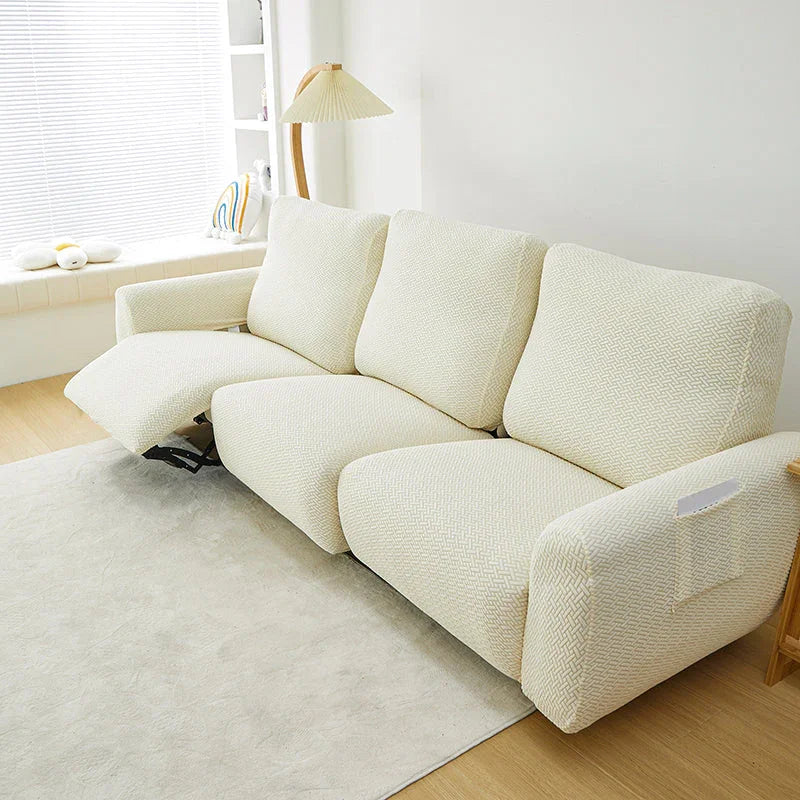 Recliner Sofa Cover - Interwoven Pattern - Beige - Adaptable & Expandable - The Sofa Cover Crafter 
