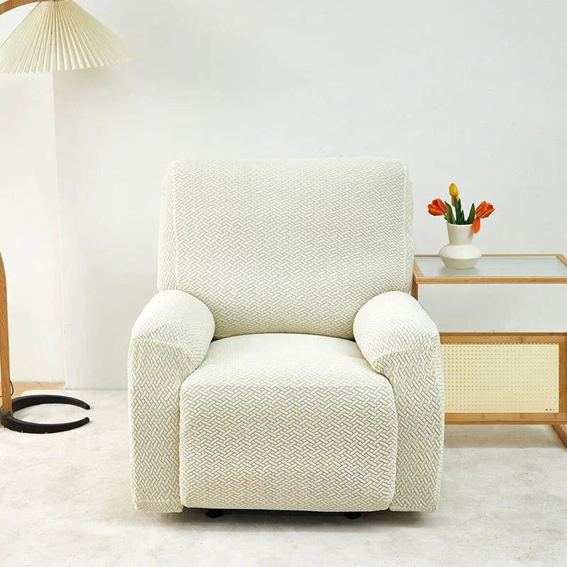 Recliner Sofa Cover - Interwoven Pattern - Beige - Adaptable & Expandable - The Sofa Cover Crafter 
