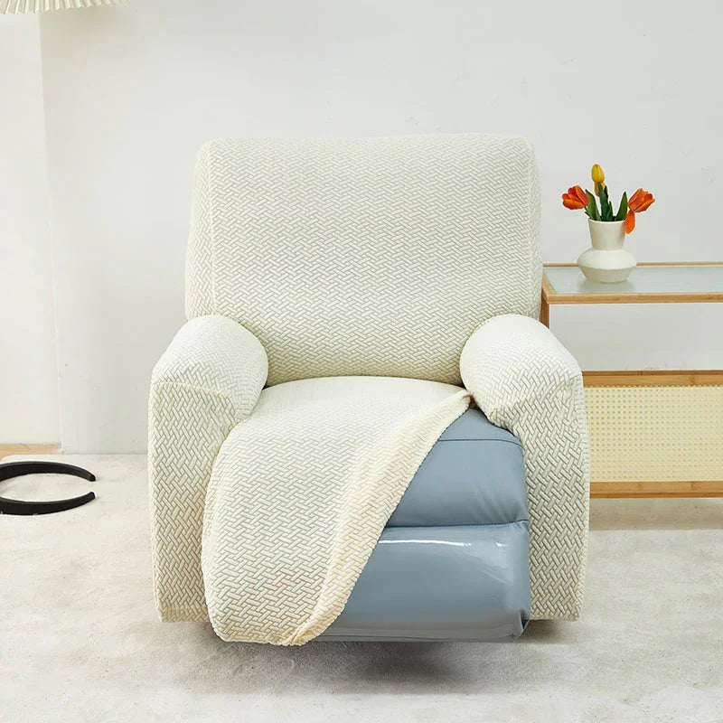 Recliner Sofa Cover - Interwoven Pattern - Beige - Adaptable & Expandable - The Sofa Cover Crafter 