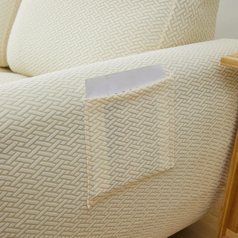 Recliner Sofa Cover - Interwoven Pattern - Beige - Adaptable & Expandable - The Sofa Cover Crafter 