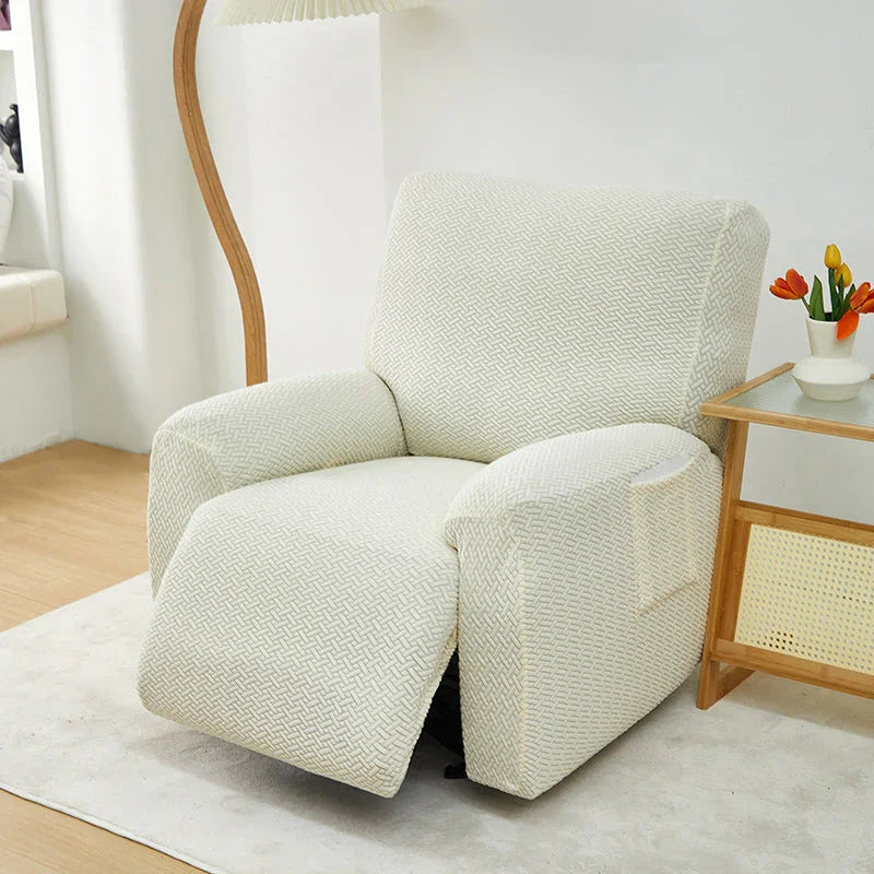Recliner Sofa Cover - Interwoven Pattern - Beige - Adaptable & Expandable - The Sofa Cover Crafter 