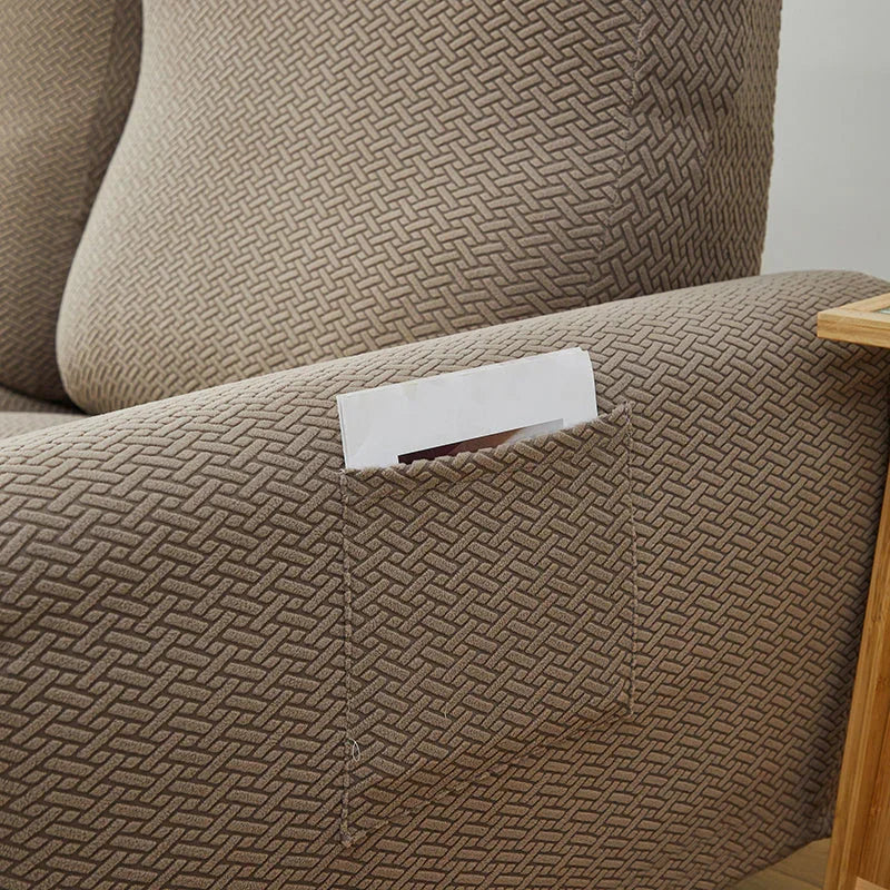 Recliner Sofa Cover - Interwoven Pattern - Brown - Adaptable & Expandable - The Sofa Cover Crafter 
