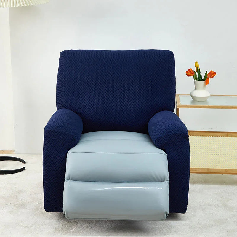 Recliner Sofa Cover - Interwoven Pattern - Dark Blue - Adaptable & Expandable - The Sofa Cover Crafter 