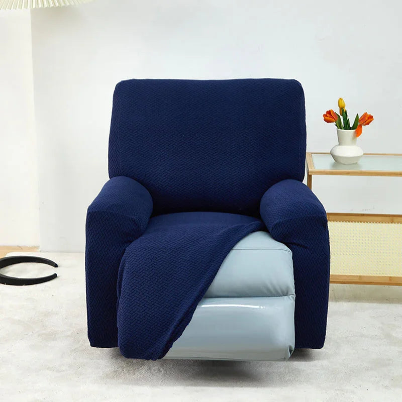Recliner Sofa Cover - Interwoven Pattern - Dark Blue - Adaptable & Expandable - The Sofa Cover Crafter 