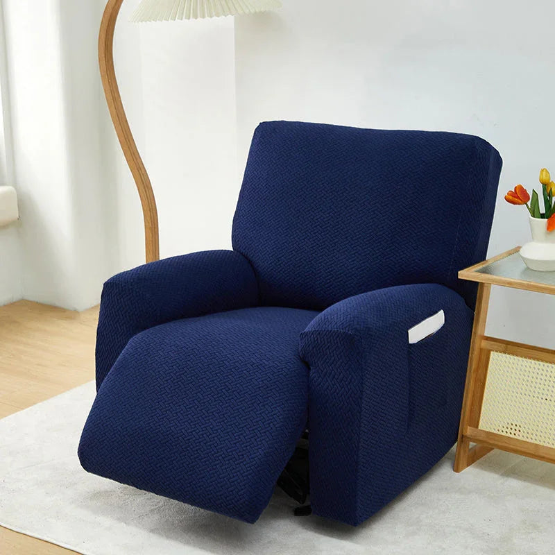 Recliner Sofa Cover - Interwoven Pattern - Dark Blue - Adaptable & Expandable - The Sofa Cover Crafter 