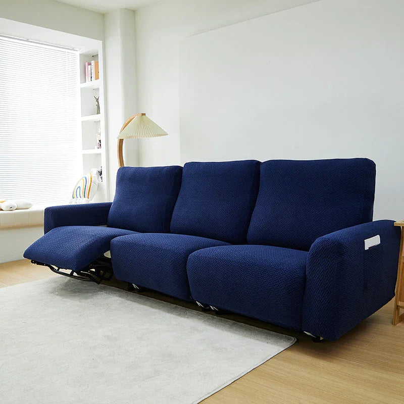 Recliner Sofa Cover - Interwoven Pattern - Dark Blue - Adaptable & Expandable - The Sofa Cover Crafter 