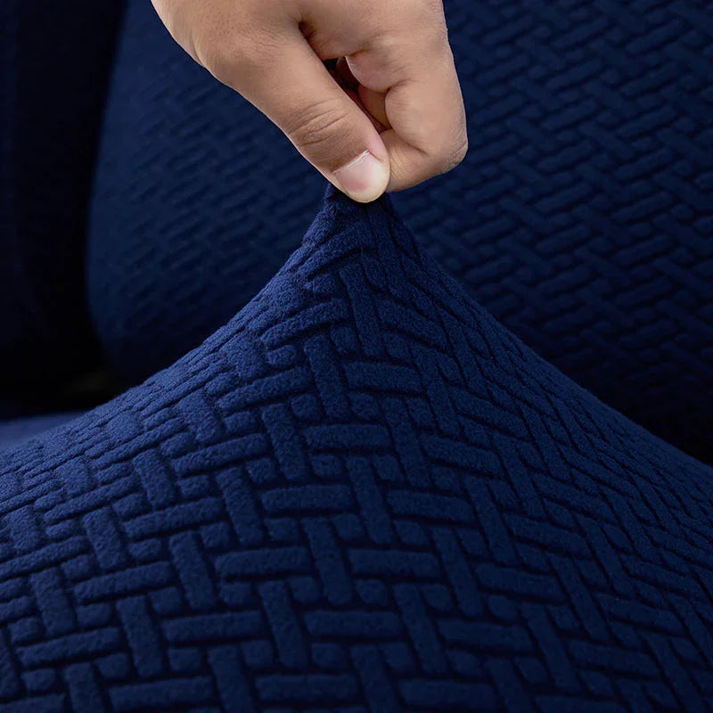 Recliner Sofa Cover - Interwoven Pattern - Dark Blue - Adaptable & Expandable - The Sofa Cover Crafter 