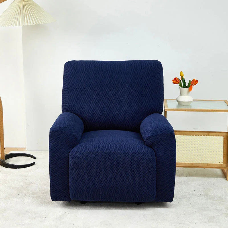Recliner Sofa Cover - Interwoven Pattern - Dark Blue - Adaptable & Expandable - The Sofa Cover Crafter 