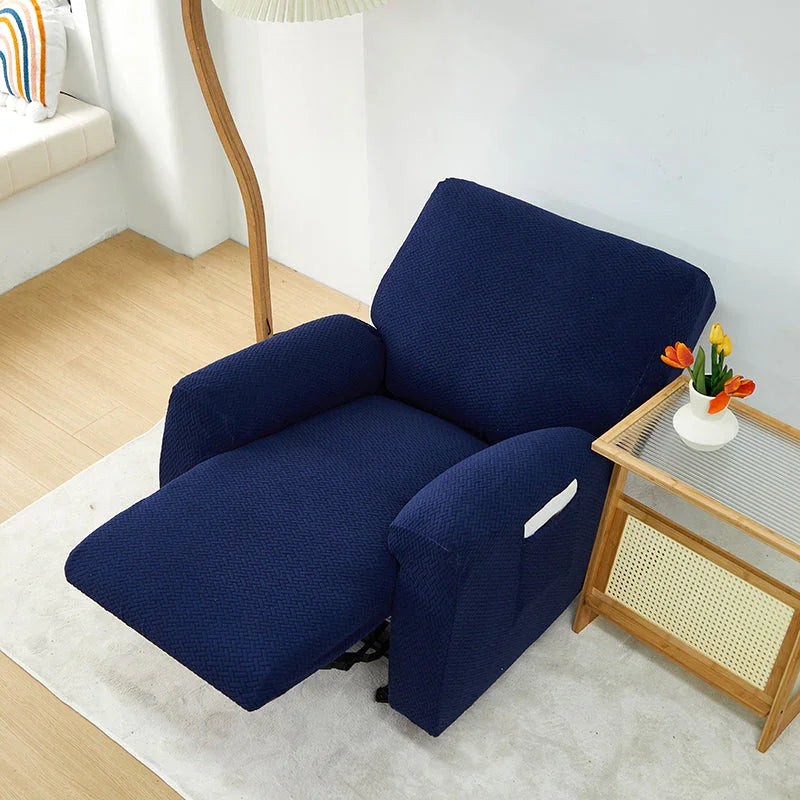 Recliner Sofa Cover - Interwoven Pattern - Dark Blue - Adaptable & Expandable - The Sofa Cover Crafter 