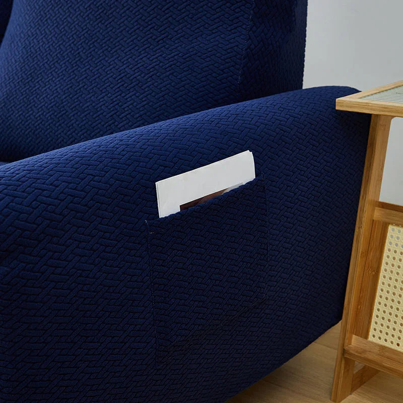 Recliner Sofa Cover - Interwoven Pattern - Dark Blue - Adaptable & Expandable - The Sofa Cover Crafter 
