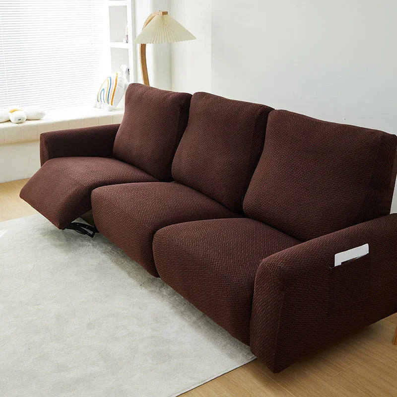 Recliner Sofa Cover - Interwoven Pattern - Dark Brown - Adaptable & Expandable - The Sofa Cover Crafter 