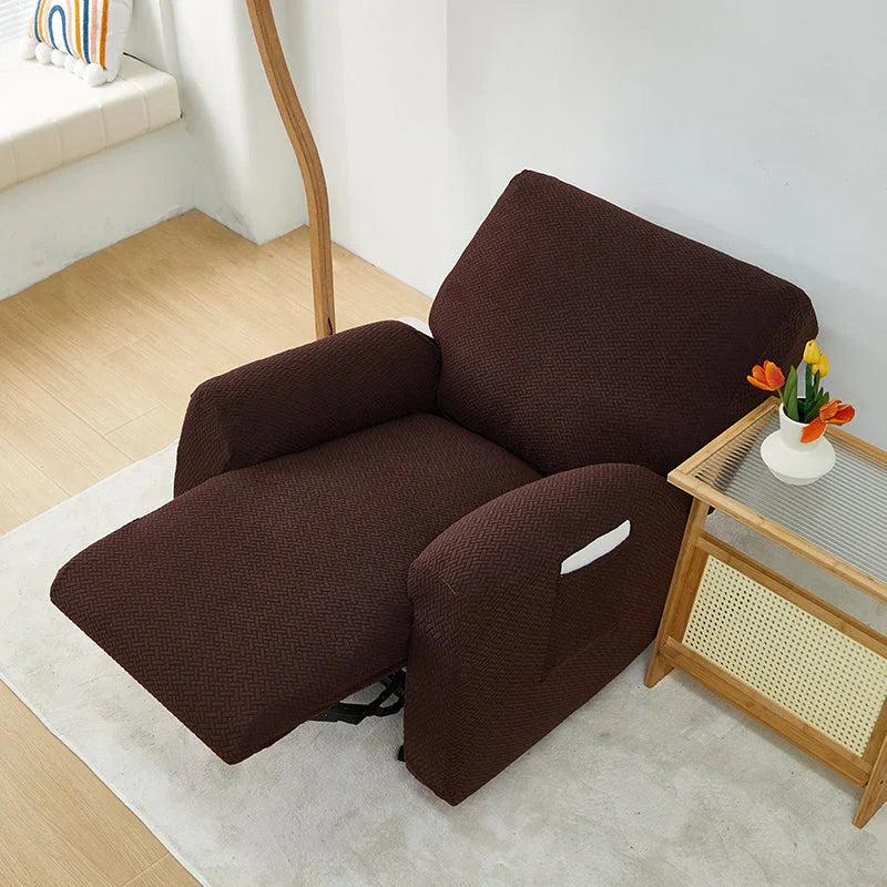 Recliner Sofa Cover - Interwoven Pattern - Dark Brown - Adaptable & Expandable - The Sofa Cover Crafter 