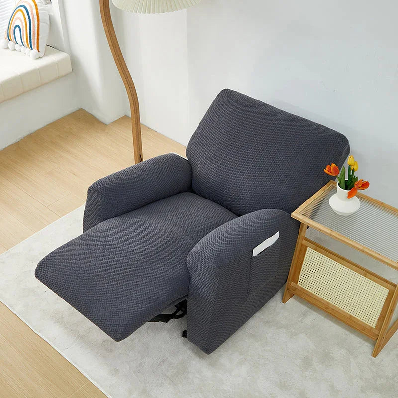 Recliner Sofa Cover - Interwoven Pattern - Dark Gray - Adaptable & Expandable - The Sofa Cover Crafter 