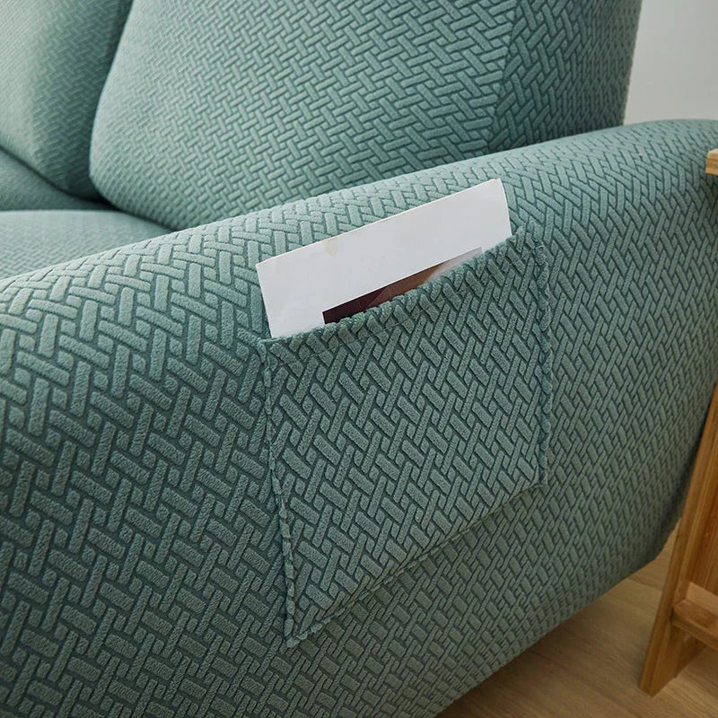 Recliner Sofa Cover - Interwoven Pattern - Dark Green - Adaptable & Expandable - The Sofa Cover Crafter 