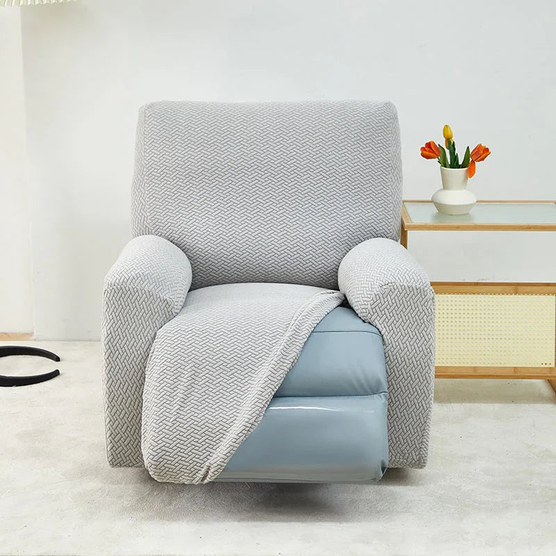 Recliner Sofa Cover - Interwoven Pattern - Light Gray - Adaptable & Expandable - The Sofa Cover Crafter 