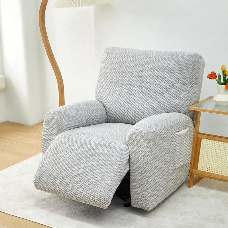 Recliner Sofa Cover - Interwoven Pattern - Light Gray - Adaptable & Expandable - The Sofa Cover Crafter 
