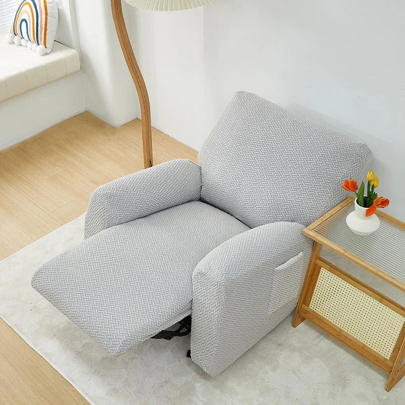Recliner Sofa Cover - Interwoven Pattern - Light Gray - Adaptable & Expandable - The Sofa Cover Crafter 