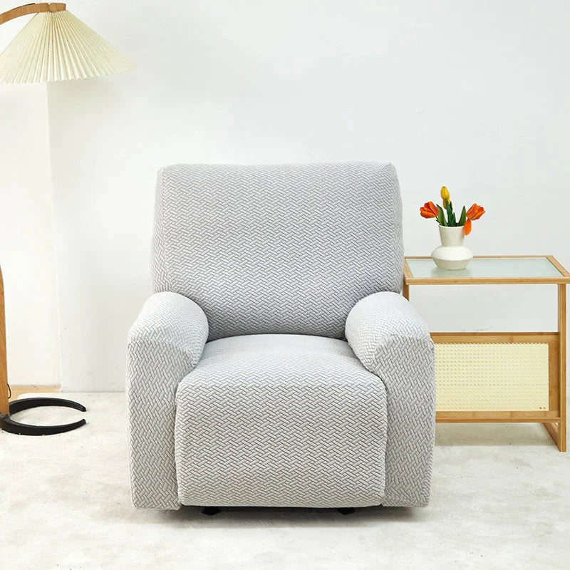 Recliner Sofa Cover - Interwoven Pattern - Light Gray - Adaptable & Expandable - The Sofa Cover Crafter 