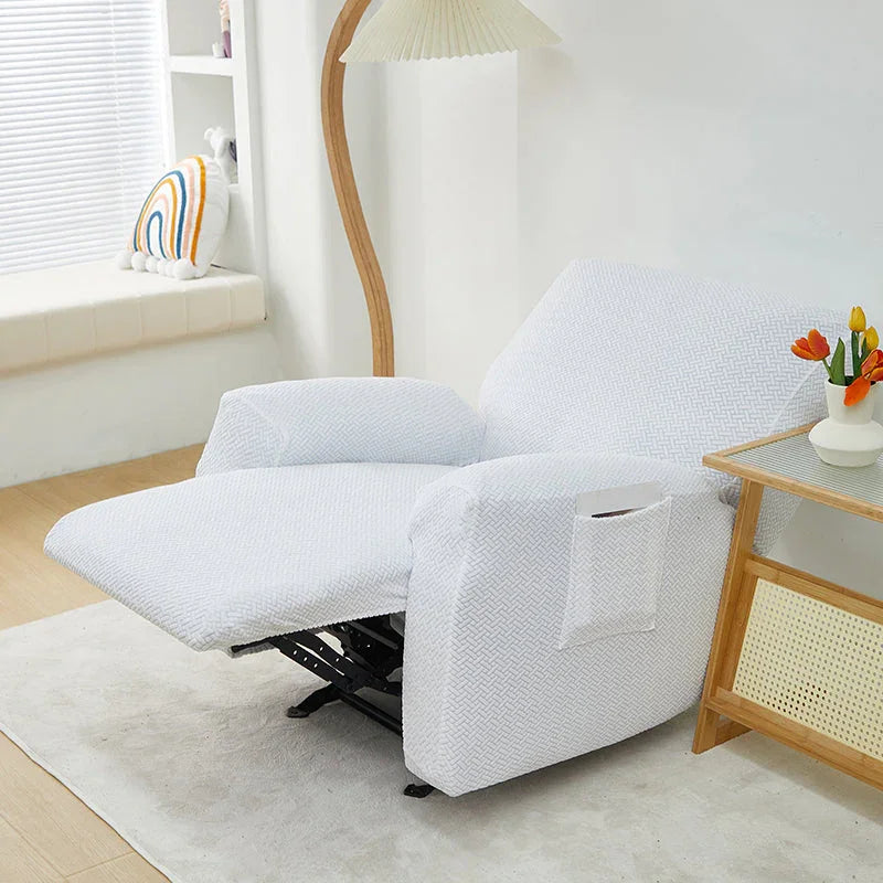 Recliner Sofa Cover - Interwoven Pattern - White - Adaptable & Expandable - The Sofa Cover Crafter 