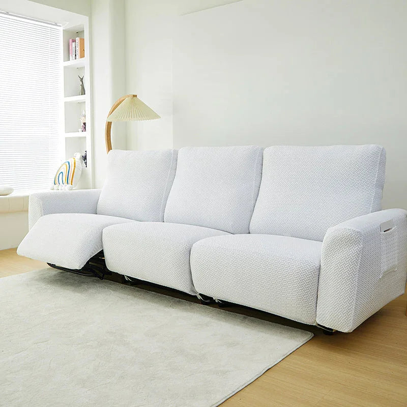 Recliner Sofa Cover - Interwoven Pattern - White - Adaptable & Expandable - The Sofa Cover Crafter 